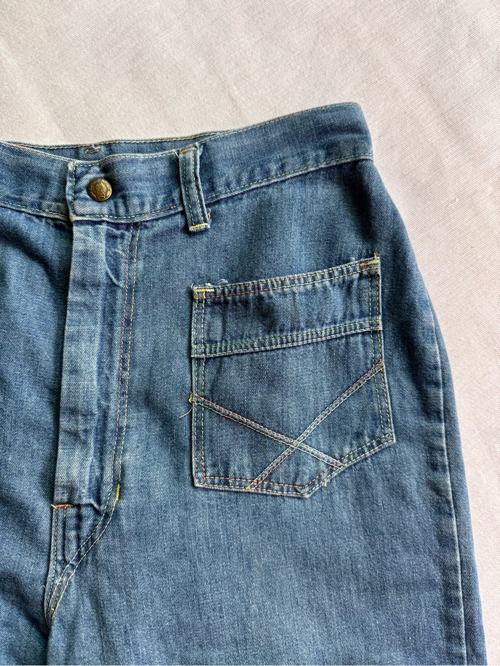 Vintage 70s Rainbow Stitch Bell Bottom Jeans by Rumble Seats| High Rise| 28x28
